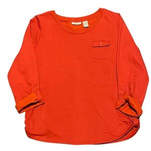 Fresh Women’s Scoop Neck Sweatshirt with Front Snap Pocket Tomato Red Size Large